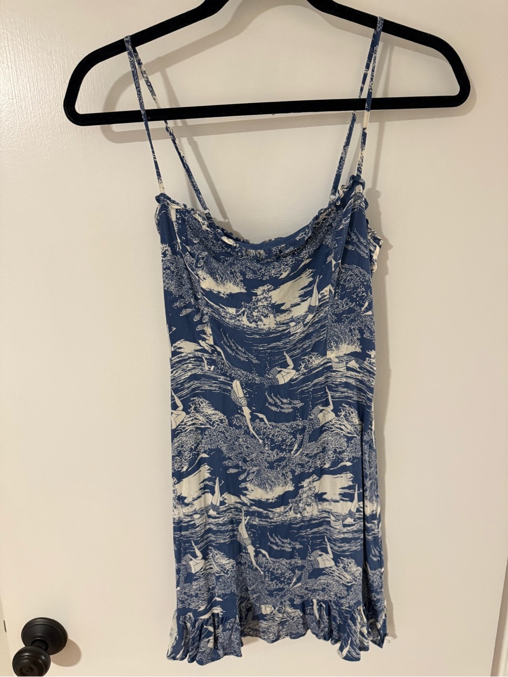 Reformation Blue and Cream Printed Slip Dress